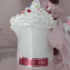 Pink and White Decorative Pitcher with Heart Accents